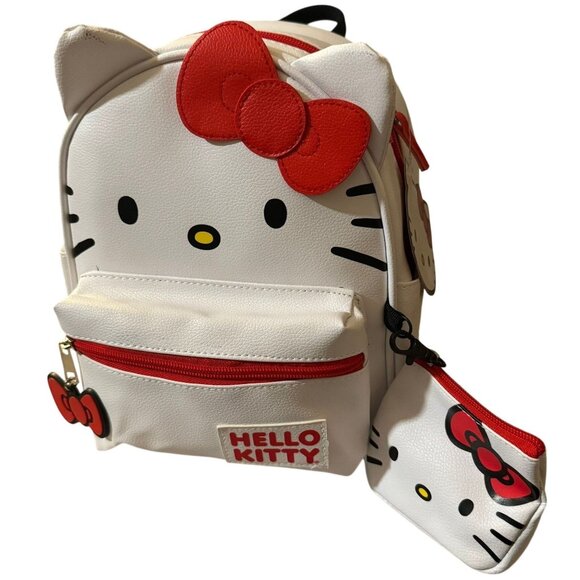 Hello Kitty Girls Bag White Red Faux Leather Mini Backpack With Coin Purse NWT - Picture 1 of 4